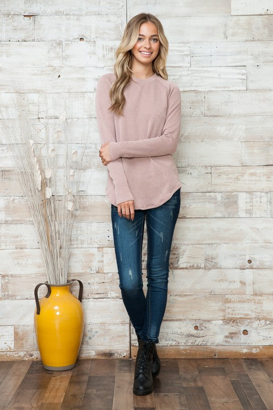 Plus Solid Ribbed Long Sleeve Top
